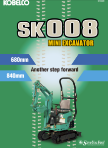 Kobelco SK008 Brochure Front - Mini Excavator Digger no licence needed
